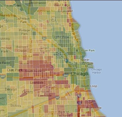 Chicago median income heat map