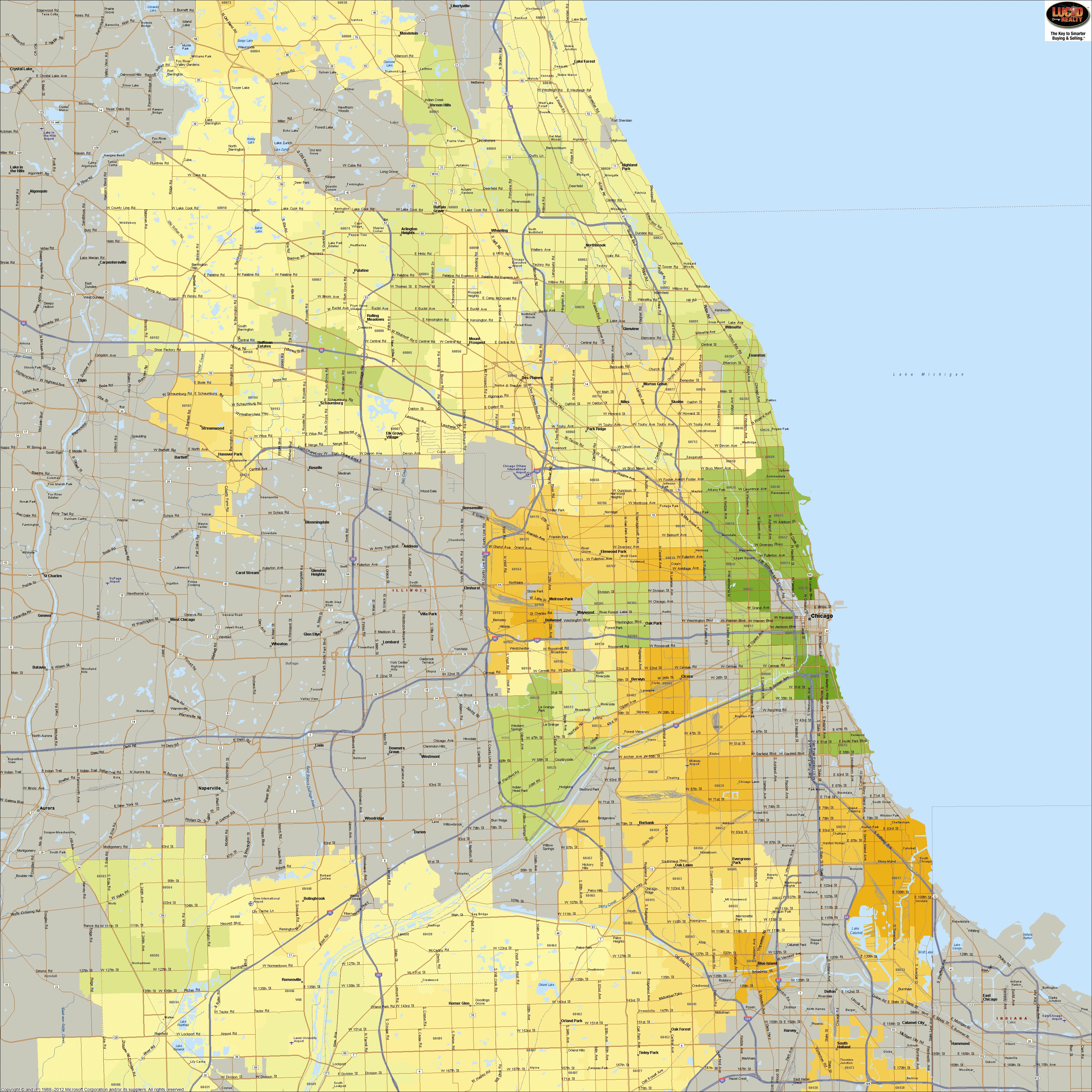 Progeo City Maps Metro Chicago With Zip Codes Large 48 X 72