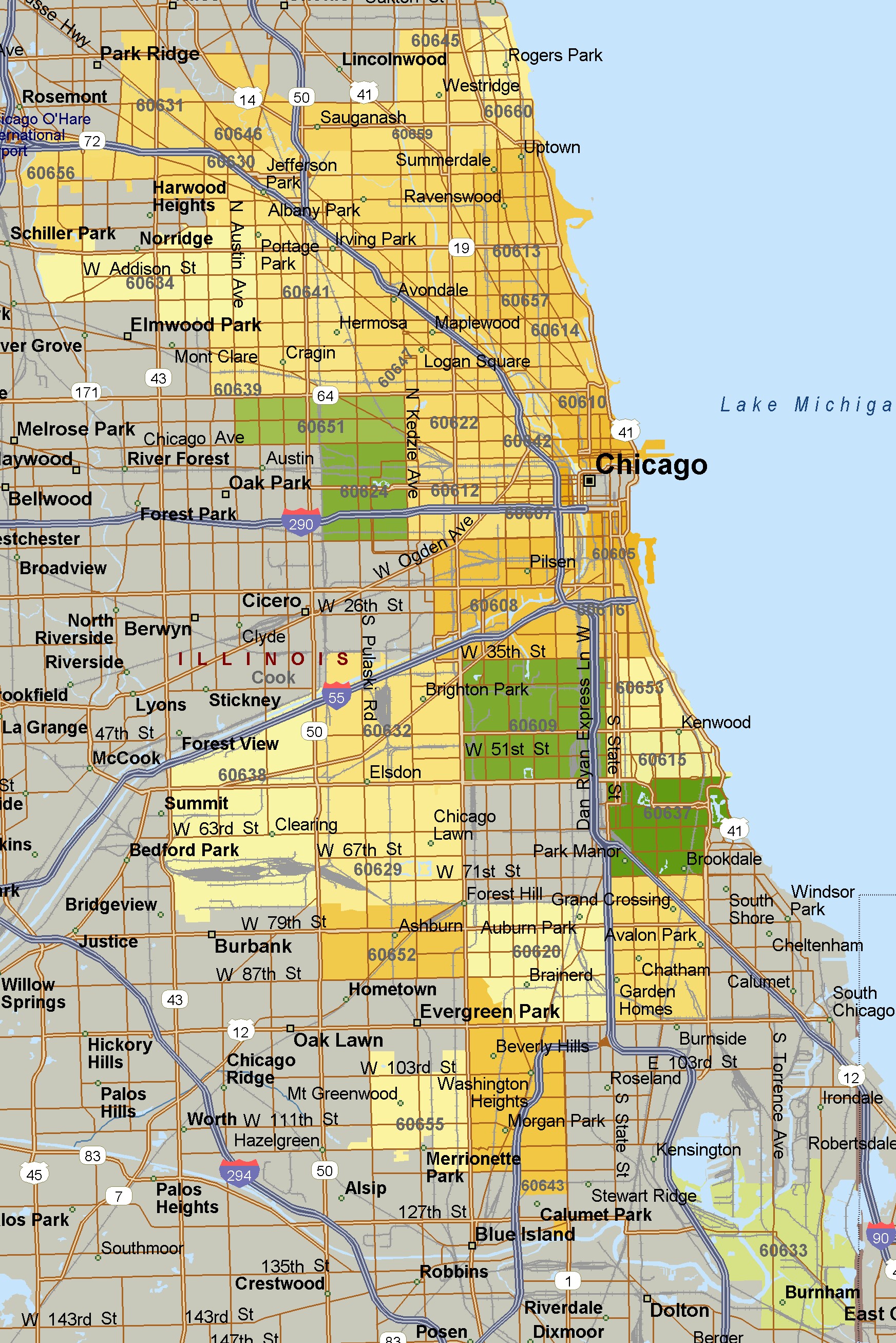 Chicago Area Zip Code Map - Maping Resources
